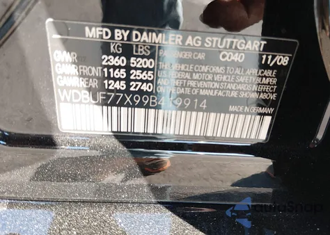 2009 Mercedes-Benz E 63 Amg from USA, damaged, VIN WDBUF77X99B419914